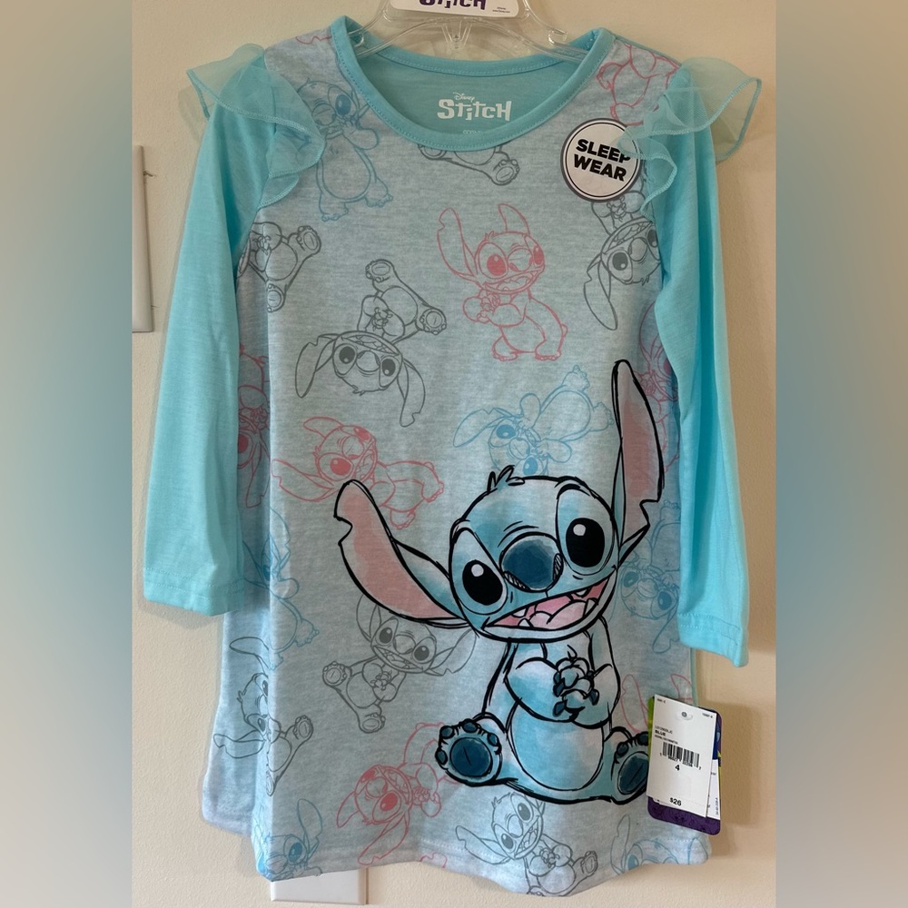 Disney Stitch Little Girls Light Blue Nightgown NWT Size 4